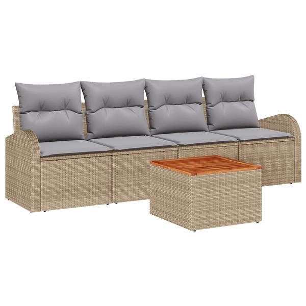Grote foto vidaxl 5 delige tuinbankset met kussens in beige poly rattan en acacia tuin en terras tuinmeubelen