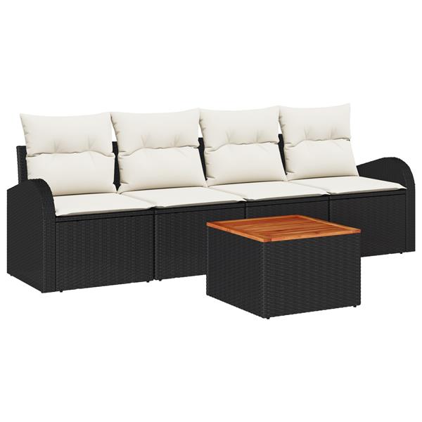 Grote foto vidaxl 5 delige tuinsofa set met kussens in zwart poly rattan en acacia tuin en terras tuinmeubelen
