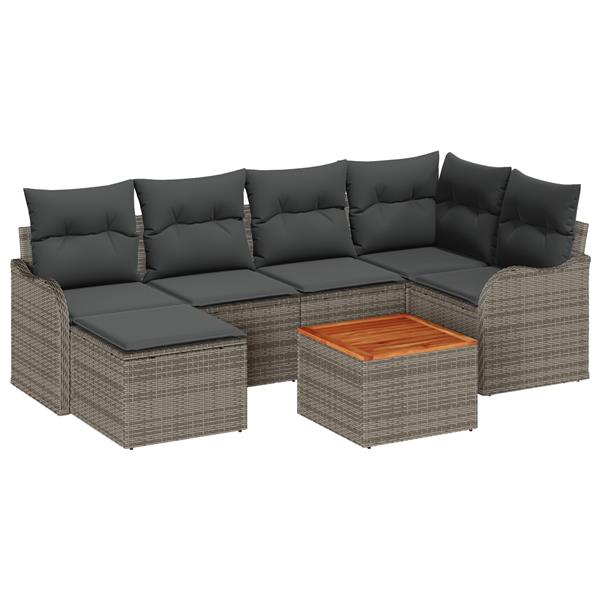 Grote foto vidaxl 7 delige tuinbankenset met kussens poly rattan acacia grijs tuin en terras tuinmeubelen