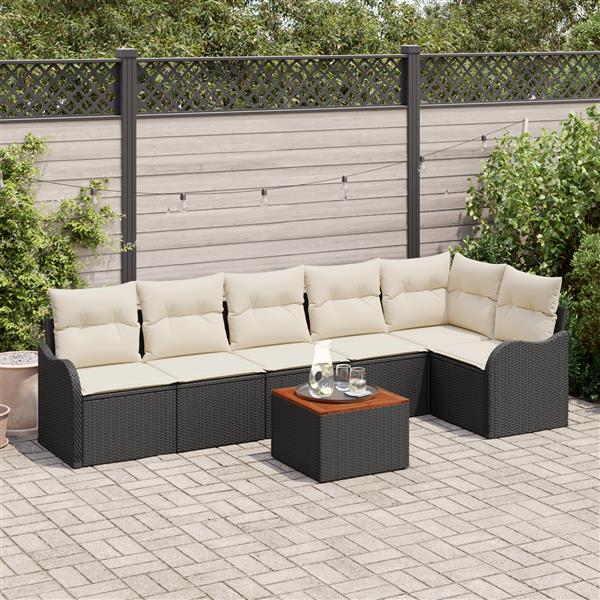Grote foto vidaxl 7 delige tuinset met kussens zwart poly rattan acacia tuin en terras tuinmeubelen