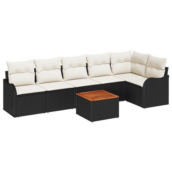 Grote foto vidaxl 7 delige tuinset met kussens zwart poly rattan acacia tuin en terras tuinmeubelen