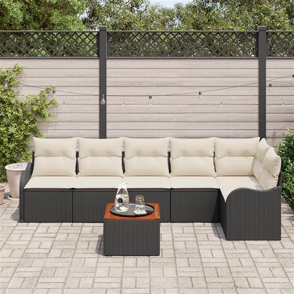 Grote foto vidaxl 7 delige tuinset met kussens zwart poly rattan acacia tuin en terras tuinmeubelen