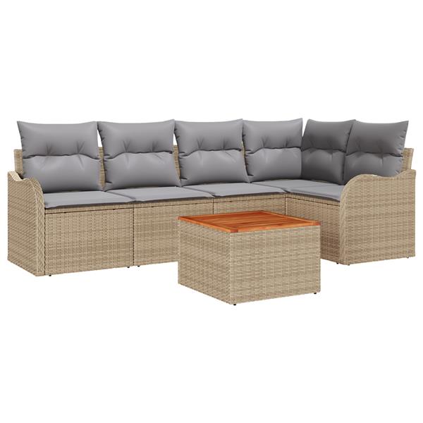 Grote foto vidaxl 6 delige tuinbankenset met kussens poly rattan acacia beige tuin en terras tuinmeubelen