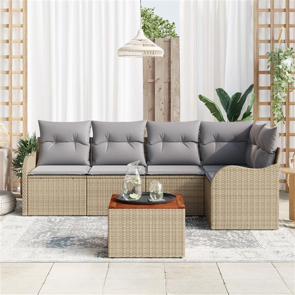 Grote foto vidaxl 6 delige tuinbankenset met kussens poly rattan acacia beige tuin en terras tuinmeubelen