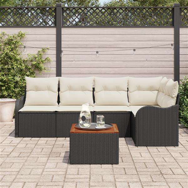 Grote foto vidaxl 6 delige tuinbankenset met kussens poly rattan acacia zwart tuin en terras tuinmeubelen
