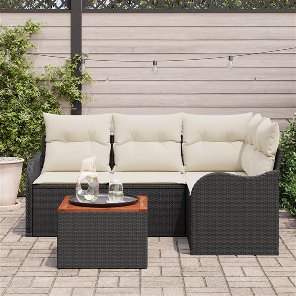 Grote foto vidaxl 5 delige tuinbankenset met kussens poly rattan acacia zwart tuin en terras tuinmeubelen