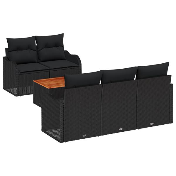 Grote foto vidaxl 6 delige tuinbankset met kussens zwart poly rattan en acacia tuin en terras tuinmeubelen