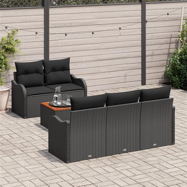 Grote foto vidaxl 6 delige tuinbankset met kussens zwart poly rattan en acacia tuin en terras tuinmeubelen