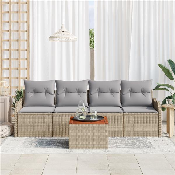 Grote foto vidaxl 5 delige tuinset met kussens in beige poly rattan en acaciahout tuin en terras tuinmeubelen