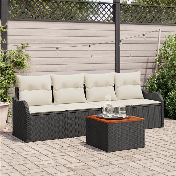 Grote foto vidaxl 5 delige tuinsofa set met kussens zwart poly riet acacia tuin en terras tuinmeubelen