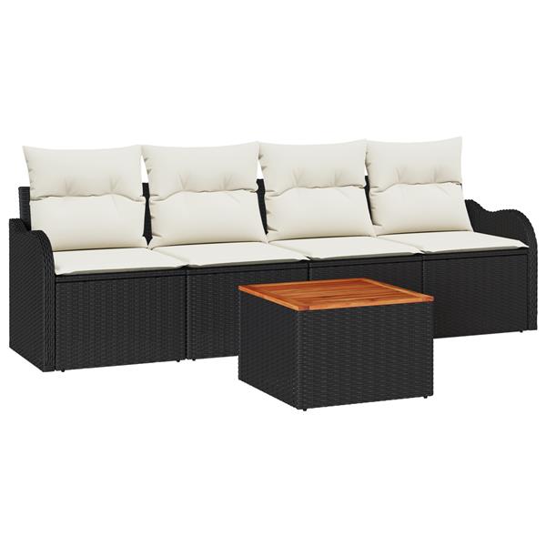 Grote foto vidaxl 5 delige tuinsofa set met kussens zwart poly riet acacia tuin en terras tuinmeubelen