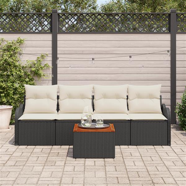 Grote foto vidaxl 5 delige tuinsofa set met kussens zwart poly riet acacia tuin en terras tuinmeubelen