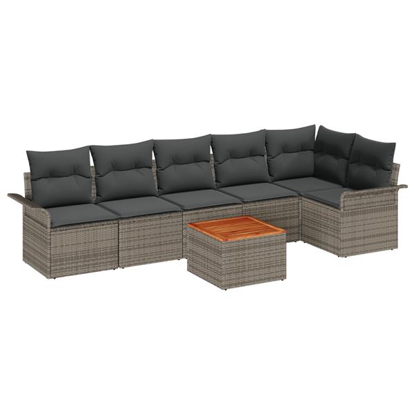 Grote foto vidaxl 7 delige tuinset met kussens in grijs poly rattan en acacia tuin en terras tuinmeubelen