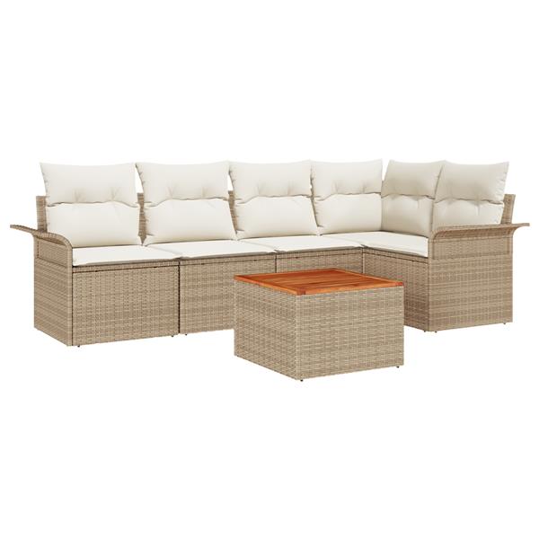 Grote foto vidaxl 6 delige tuinbankenset met kussens poly rattan acacia beige tuin en terras tuinmeubelen