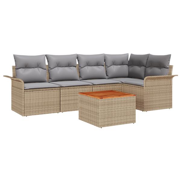 Grote foto vidaxl 6 delige tuinsofa set met beige kussens van poly rattan en acacia tuin en terras tuinmeubelen