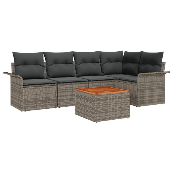 Grote foto vidaxl 6 delige tuinbankenset met kussens poly rattan acacia grijs tuin en terras tuinmeubelen