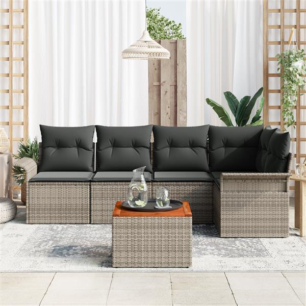 Grote foto vidaxl 6 delige tuinbankenset met kussens poly rattan acacia grijs tuin en terras tuinmeubelen
