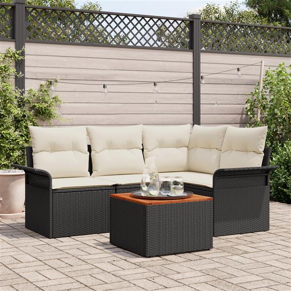 Grote foto vidaxl 5 delig tuinset met kussens zwart poly rattan en acacia tuin en terras tuinmeubelen