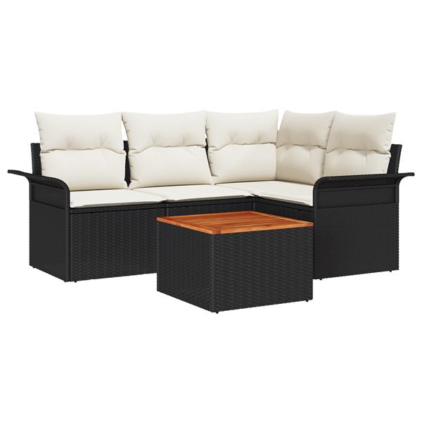 Grote foto vidaxl 5 delig tuinset met kussens zwart poly rattan en acacia tuin en terras tuinmeubelen