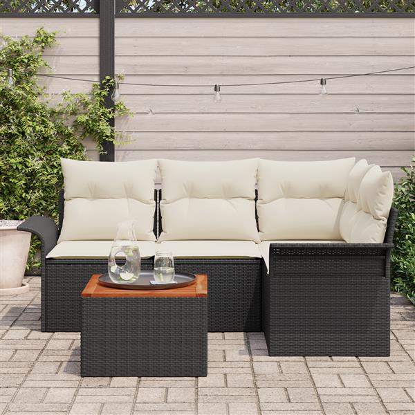 Grote foto vidaxl 5 delig tuinset met kussens zwart poly rattan en acacia tuin en terras tuinmeubelen