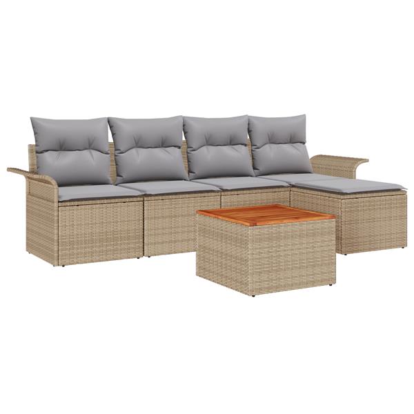 Grote foto vidaxl 6 delige tuinset met kussens in beige van poly rattan en acacia tuin en terras tuinmeubelen