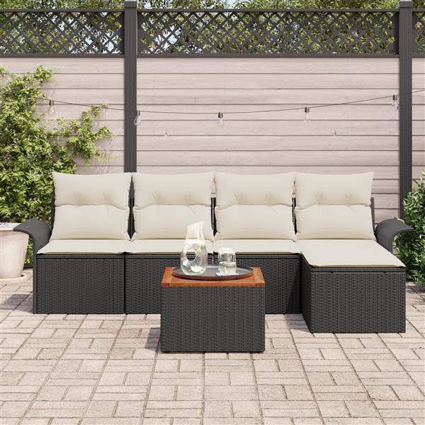 Grote foto vidaxl 6 delige tuinset met kussens in zwart poly rattan en acacia tuin en terras tuinmeubelen