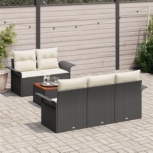 Grote foto vidaxl 6 delige tuinset met kussens in zwart poly rattan en acacia tuin en terras tuinmeubelen
