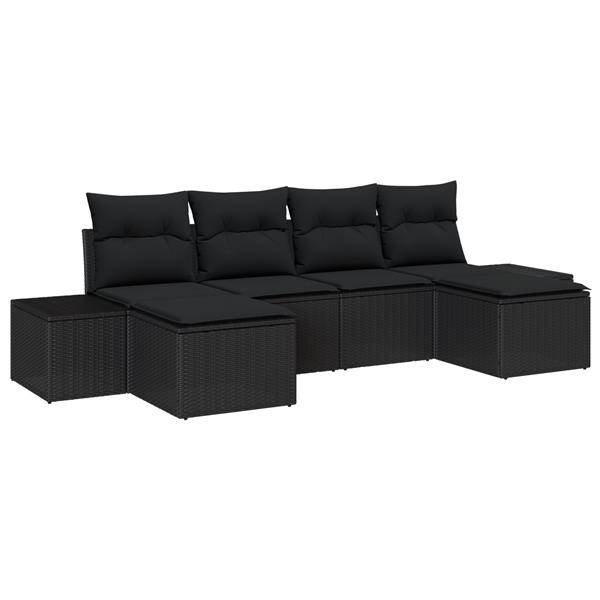 Grote foto vidaxl 6 delige tuinbankset met kussens zwart poly rattan tuin en terras tuinmeubelen