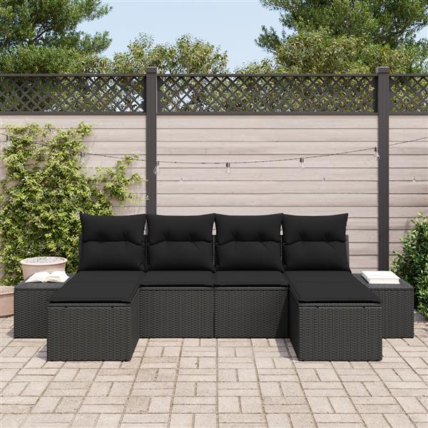 Grote foto vidaxl 6 delige tuinbankset met kussens zwart poly rattan tuin en terras tuinmeubelen
