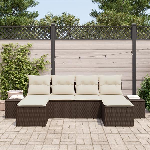 Grote foto vidaxl 6 delige tuinsofa set met kussens bruin poly rattan tuin en terras tuinmeubelen