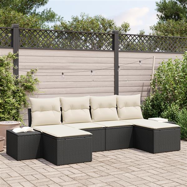 Grote foto vidaxl 6 delige tuinbankset met kussens zwart poly rattan tuin en terras tuinmeubelen