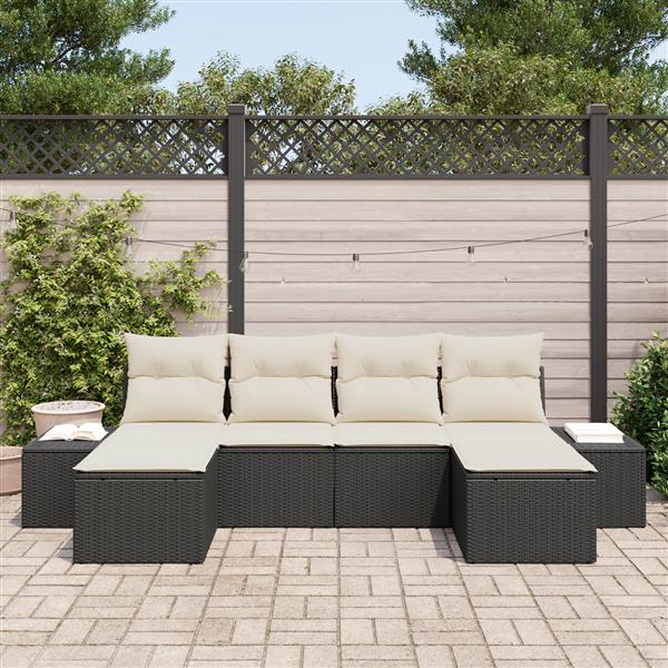 Grote foto vidaxl 6 delige tuinbankset met kussens zwart poly rattan tuin en terras tuinmeubelen