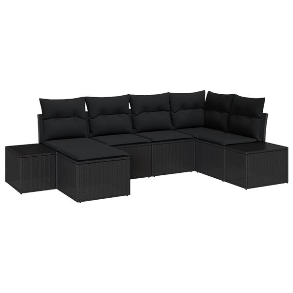 Grote foto vidaxl 6 delige tuinbankset met kussens in zwart poly rattan tuin en terras tuinmeubelen