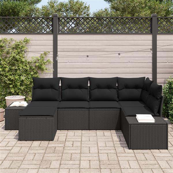 Grote foto vidaxl 6 delige tuinbankset met kussens in zwart poly rattan tuin en terras tuinmeubelen