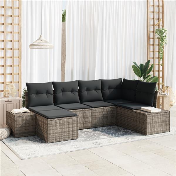Grote foto vidaxl 6 delige tuinset met kussens grijs poly rattan tuin en terras tuinmeubelen