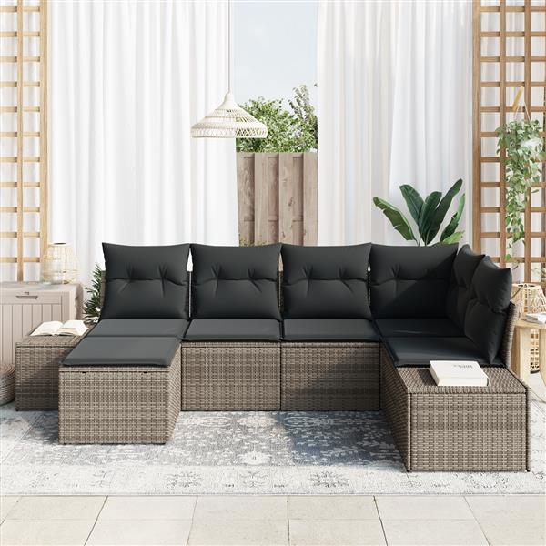 Grote foto vidaxl 6 delige tuinset met kussens grijs poly rattan tuin en terras tuinmeubelen