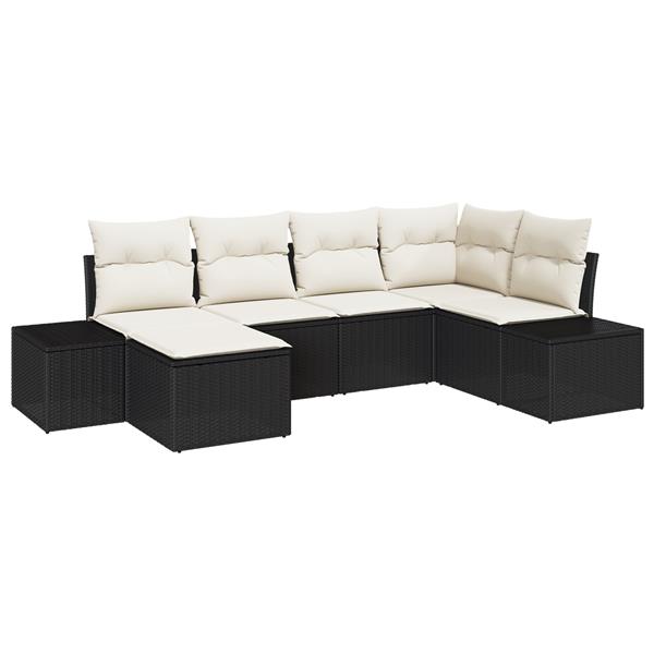 Grote foto vidaxl 6 delige ligbedset met kussens zwart poly rattan tuin en terras tuinmeubelen
