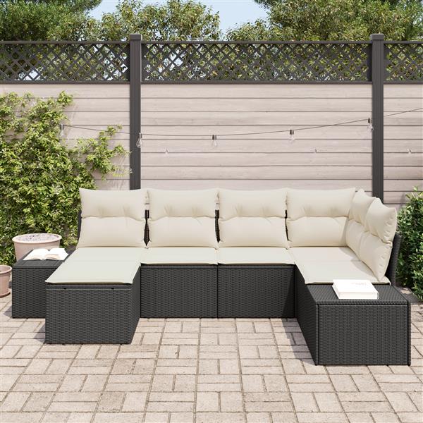 Grote foto vidaxl 6 delige ligbedset met kussens zwart poly rattan tuin en terras tuinmeubelen