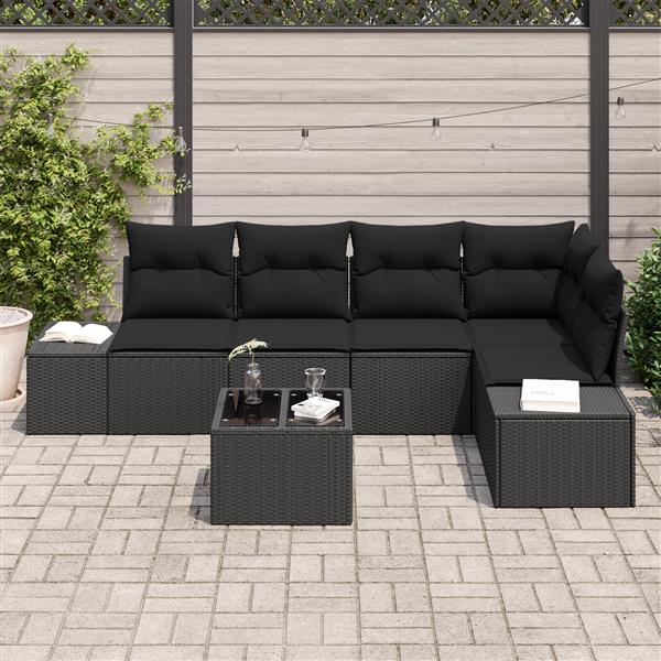 Grote foto vidaxl 6 delige tuinbankenset met kussens poly rattan beige tuin en terras tuinmeubelen