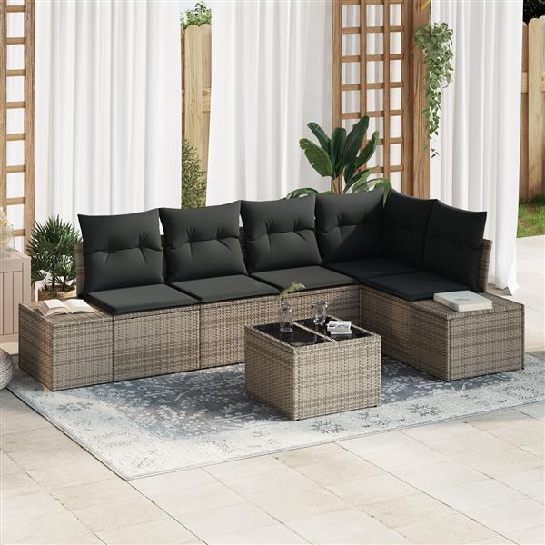 Grote foto vidaxl 5 delige tuinbankenset met kussens poly rattan zwart tuin en terras tuinmeubelen