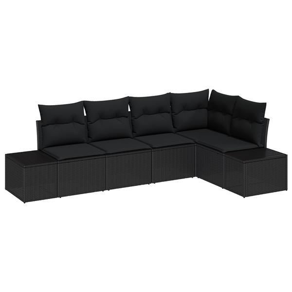 Grote foto vidaxl 5 delige tuinbankenset met kussens poly rattan zwart tuin en terras tuinmeubelen
