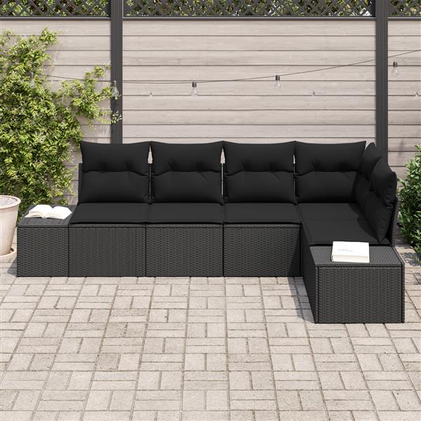 Grote foto vidaxl 5 delige tuinbankenset met kussens poly rattan zwart tuin en terras tuinmeubelen