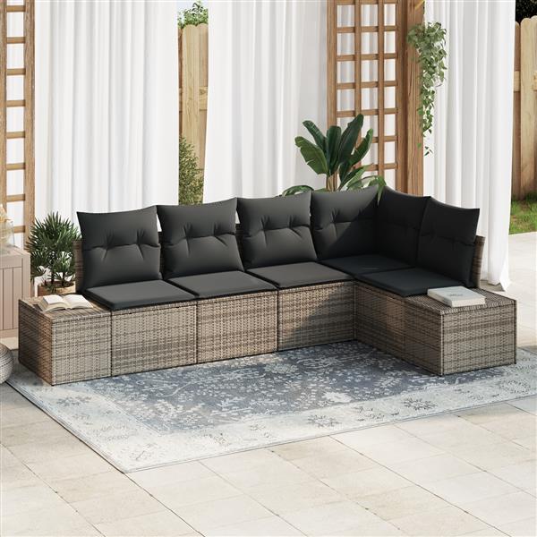 Grote foto vidaxl 5 delige tuinbankenset met kussens poly rattan grijs tuin en terras tuinmeubelen
