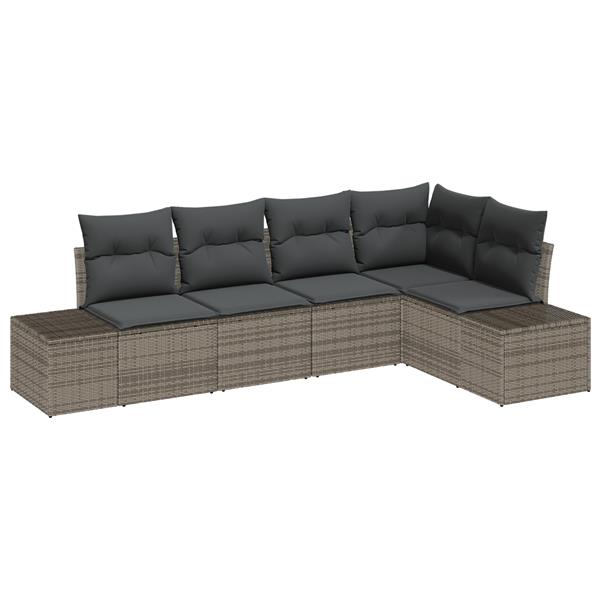 Grote foto vidaxl 5 delige tuinbankenset met kussens poly rattan grijs tuin en terras tuinmeubelen