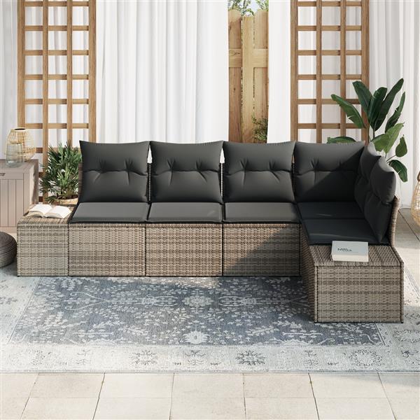 Grote foto vidaxl 5 delige tuinbankenset met kussens poly rattan grijs tuin en terras tuinmeubelen
