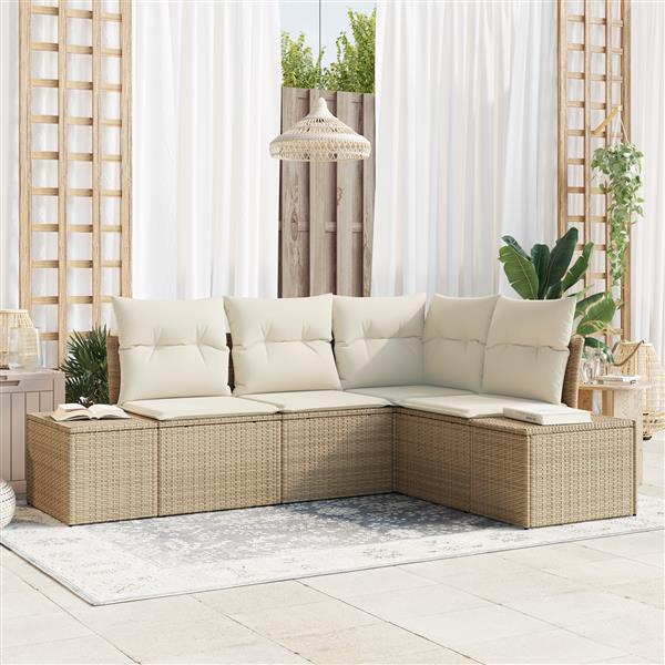 Grote foto vidaxl 4 delige tuinbankenset met kussens poly rattan beige tuin en terras tuinmeubelen