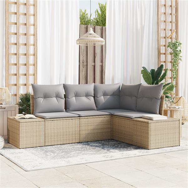 Grote foto vidaxl 4 delige tuinbankenset met kussens poly rattan beige tuin en terras tuinmeubelen