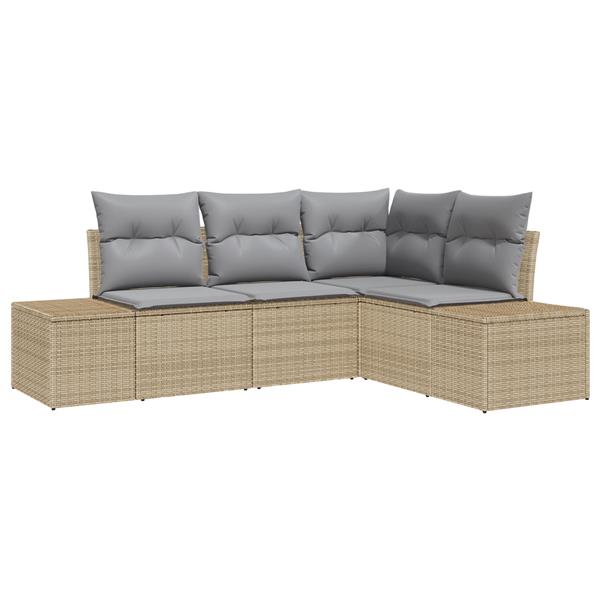 Grote foto vidaxl 4 delige tuinbankenset met kussens poly rattan beige tuin en terras tuinmeubelen