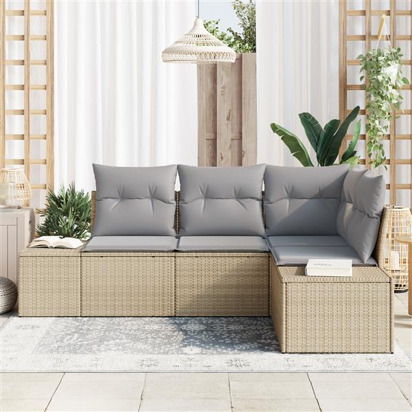 Grote foto vidaxl 4 delige tuinbankenset met kussens poly rattan beige tuin en terras tuinmeubelen