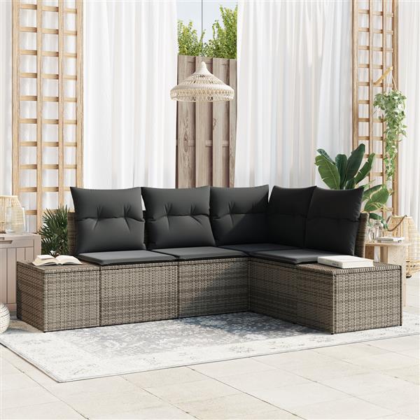 Grote foto vidaxl 4 delige tuinbankenset met kussens poly rattan grijs tuin en terras tuinmeubelen
